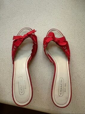 Coach Red Bow Slide Mules with Ribbon Detail